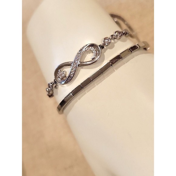 Bolo Bracelet Infinity Multi CZ Charm & Box link Row Bracelet Bracelets Lot of 2 - Picture 2 of 7